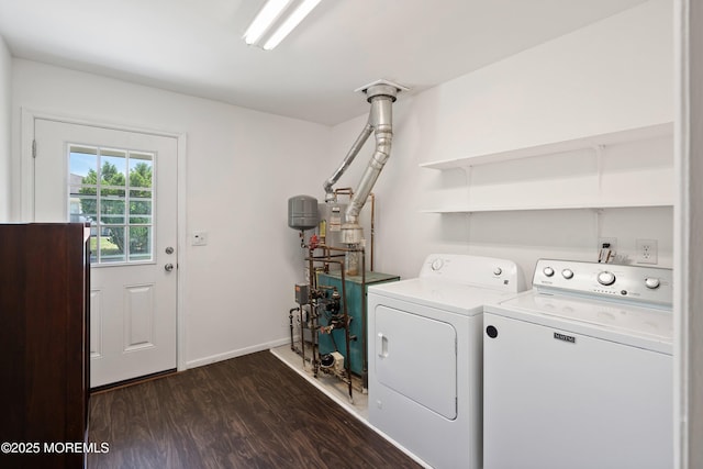 7 Bear Mountain Ct, Toms River, NJ 08753 - laundry area with independent washer and dryer, dark wood-style floors, and a heating unit