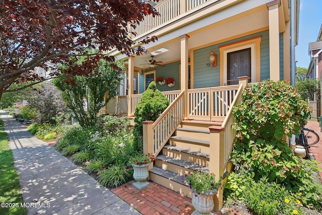 73 Clark Ave, Ocean Grove, NJ 07756 - doorway to property with a ceiling fan and covered porch
