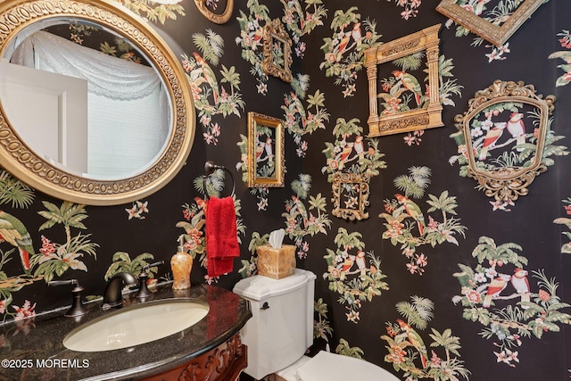 73 Clark Ave, Ocean Grove, NJ 07756 - half bathroom with wallpapered walls and vanity