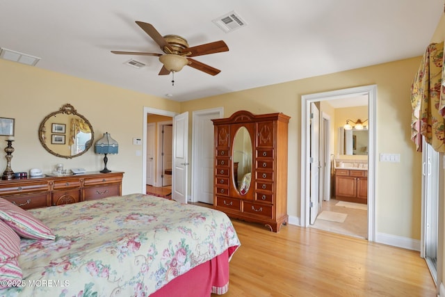 73 Clark Ave, Ocean Grove, NJ 07756 - bedroom featuring connected bathroom, light wood-type flooring, and a ceiling fan