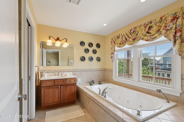 73 Clark Ave, Ocean Grove, NJ 07756 - full bathroom featuring vanity, a whirlpool tub, tile patterned flooring, and recessed lighting