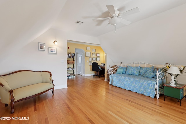 73 Clark Ave, Ocean Grove, NJ 07756 - bedroom with vaulted ceiling, light wood-style floors, a desk, and ceiling fan