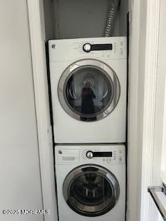 26 Pinckney Rd Unit C, Red Bank, NJ 07701 - laundry room featuring stacked washer / drying machine