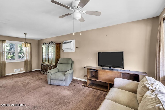 123 Susan Dr, Jackson, NJ 08527 - living area featuring a wall mounted air conditioner, carpet flooring, and a ceiling fan