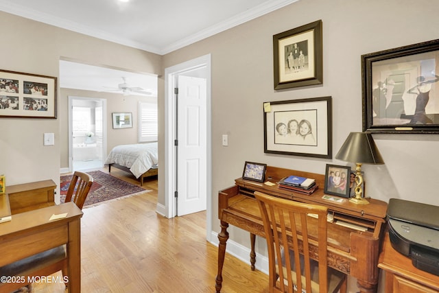 49 Farragut Dr, Brick, NJ 08723 - office area featuring light wood-style floors, crown molding, and ceiling fan