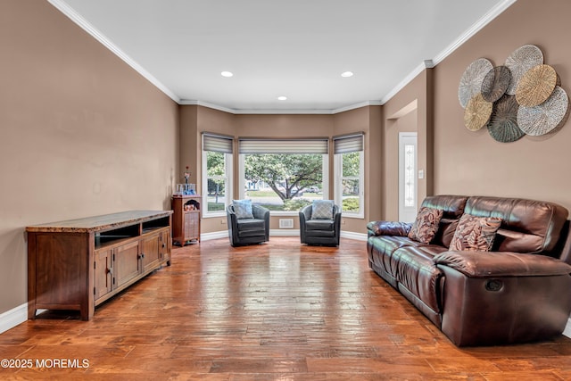 3 Algonquin Ct, Freehold, NJ 07728 - living room with ornamental molding, hardwood / wood-style floors, and recessed lighting