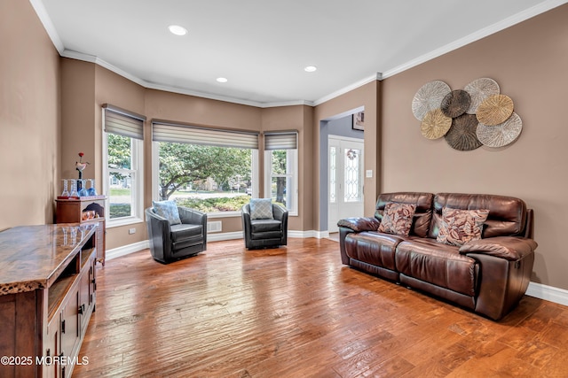 3 Algonquin Ct, Freehold, NJ 07728 - living area with crown molding, recessed lighting, and hardwood / wood-style flooring