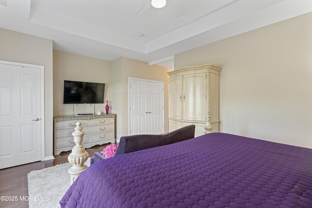 78 Honeysuckle Dr, Manahawkin, NJ 08050 - bedroom with wood finished floors, a tray ceiling, ceiling fan, and a closet