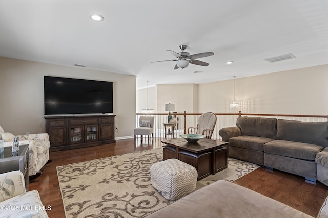 78 Honeysuckle Dr, Manahawkin, NJ 08050 - living area featuring a ceiling fan, wood finished floors, and recessed lighting