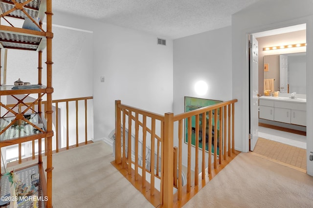 186 Snow Drop Pl, Freehold, NJ 07728 - corridor featuring an upstairs landing, carpet, and a textured ceiling