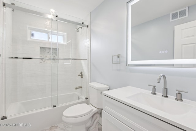 68 Cypress St, Long Branch, NJ 07740 - bathroom featuring bath / shower combo with glass door, vanity, and marble look tile flooring