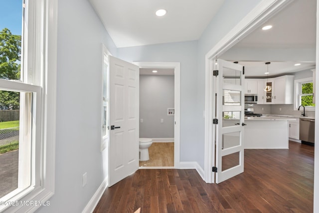 68 Cypress St, Long Branch, NJ 07740 - hall with dark wood-style floors and recessed lighting
