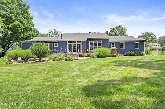 11 Sharon Dr, Ocean Twp, NJ 07712 - rear view of property with a fire pit, a patio, a deck, and a shingled roof