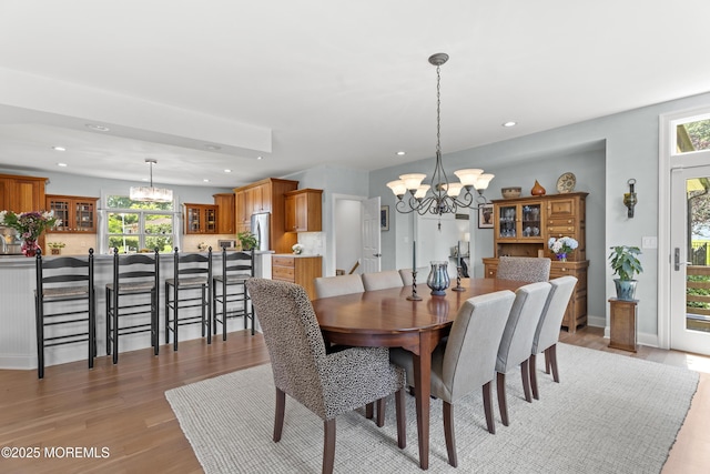 11 Sharon Dr, Ocean Twp, NJ 07712 - dining area with a chandelier, plenty of natural light, recessed lighting, and light wood finished floors