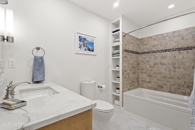 11 Sharon Dr, Ocean Twp, NJ 07712 - full bath featuring bathing tub / shower combination, vanity, recessed lighting, and marble finish flooring
