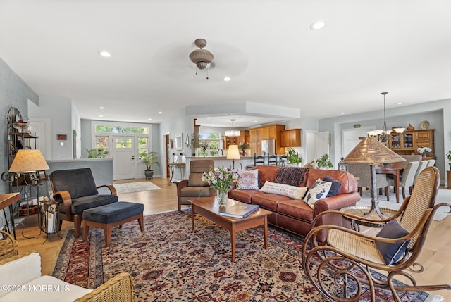 11 Sharon Dr, Ocean Twp, NJ 07712 - living area featuring light wood-type flooring, recessed lighting, and ceiling fan