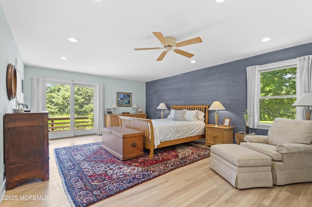 11 Sharon Dr, Ocean Twp, NJ 07712 - bedroom with an accent wall, access to outside, recessed lighting, wood finished floors, and a ceiling fan
