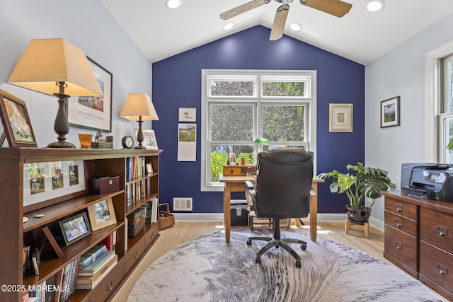11 Sharon Dr, Ocean Twp, NJ 07712 - office space with ceiling fan, lofted ceiling, light wood finished floors, and recessed lighting