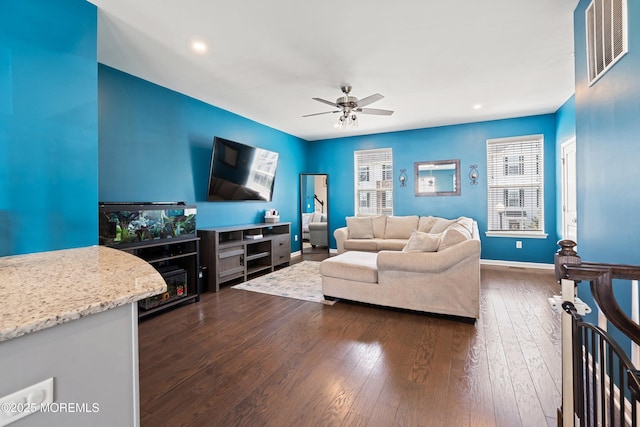 107 Celebration Blvd, Brick, NJ 08723 - living area with ceiling fan, dark wood-type flooring, and recessed lighting