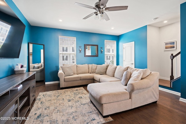 107 Celebration Blvd, Brick, NJ 08723 - living area featuring dark wood-type flooring, a ceiling fan, and recessed lighting