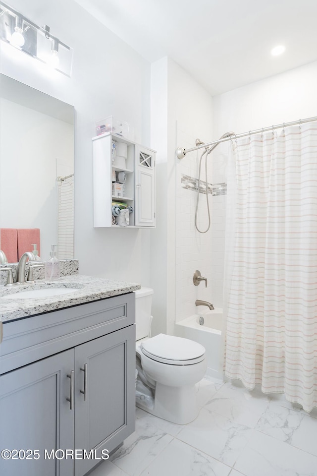 107 Celebration Blvd, Brick, NJ 08723 - full bathroom with vanity, shower / tub combo, and marble finish floors