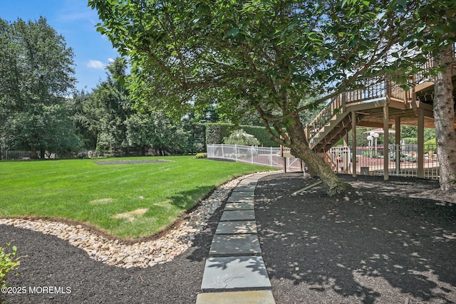 9 Old Cider Mill Rd, Manalapan, NJ 07726 - view of yard with a deck and stairs