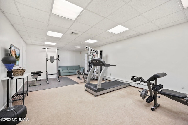 9 Old Cider Mill Rd, Manalapan, NJ 07726 - exercise area featuring carpet floors and a paneled ceiling