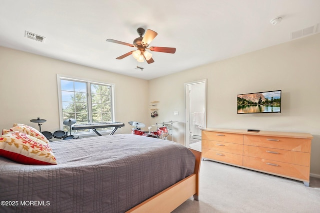 9 Old Cider Mill Rd, Manalapan, NJ 07726 - bedroom featuring light colored carpet, connected bathroom, and ceiling fan
