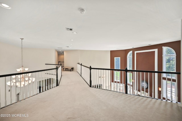 9 Old Cider Mill Rd, Manalapan, NJ 07726 - hallway featuring a chandelier, carpet, and recessed lighting
