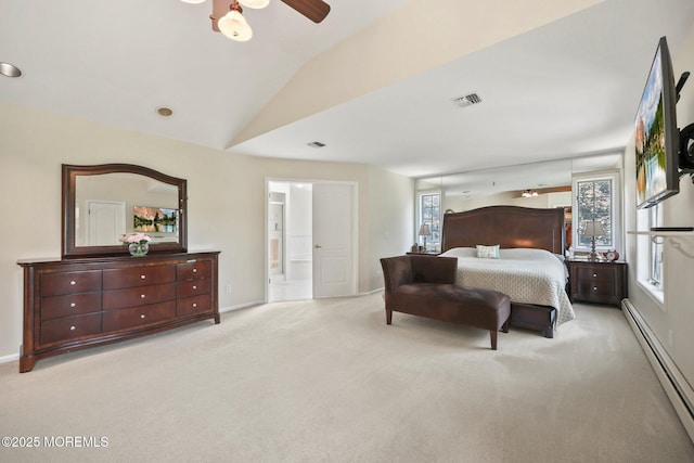 9 Old Cider Mill Rd, Manalapan, NJ 07726 - carpeted bedroom featuring a baseboard radiator, vaulted ceiling, and connected bathroom