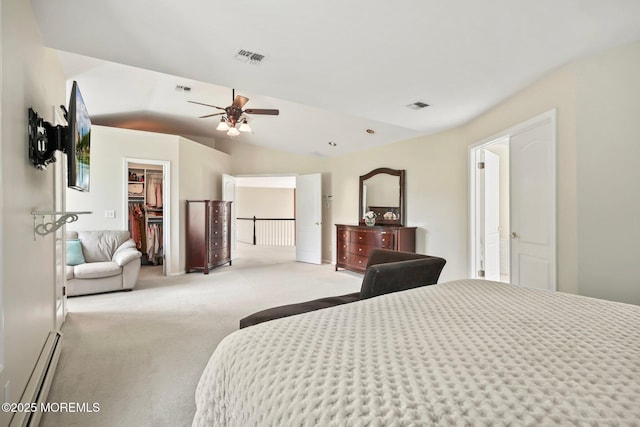 9 Old Cider Mill Rd, Manalapan, NJ 07726 - carpeted bedroom with baseboard heating, a spacious closet, lofted ceiling, and a ceiling fan