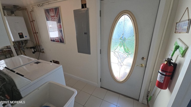 417 Carter Ave, Point Pleasant Beach, NJ 08742 - entryway with electric panel, water heater, washing machine and dryer, and light tile patterned flooring