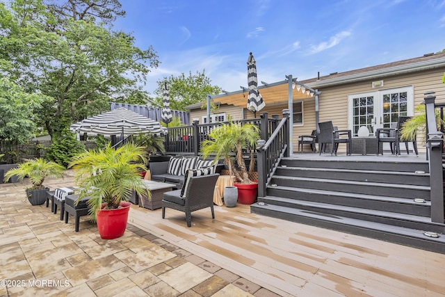 707 Cambridge Rd, Lanoka Harbor, NJ 08734 - view of patio with an outdoor living space, a wooden deck, and french doors