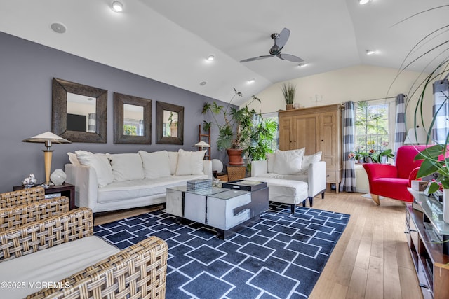 707 Cambridge Rd, Lanoka Harbor, NJ 08734 - living room with a ceiling fan, wood finished floors, vaulted ceiling, and recessed lighting