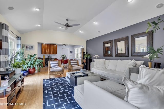 707 Cambridge Rd, Lanoka Harbor, NJ 08734 - living area featuring a ceiling fan, lofted ceiling, wood finished floors, and recessed lighting