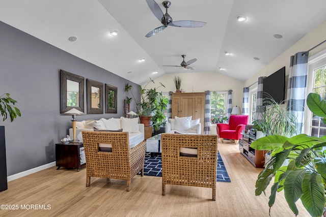 707 Cambridge Rd, Lanoka Harbor, NJ 08734 - living area with ceiling fan, light wood-type flooring, and vaulted ceiling