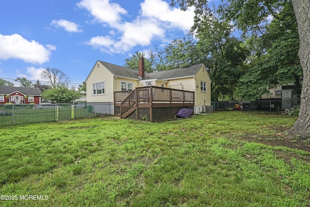 908 S Concourse, Keyport, NJ 07735 - rear view of property with a wooden deck, a fenced backyard, stairway, and a chimney