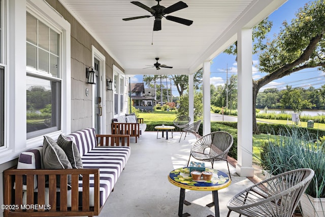 312 Lake Dr, Allenhurst, NJ 07711 - porch featuring ceiling fan and an outdoor living space