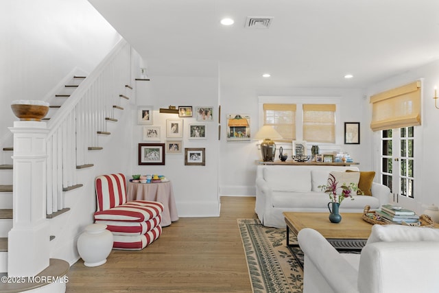 312 Lake Dr, Allenhurst, NJ 07711 - living room featuring stairway, recessed lighting, and wood finished floors
