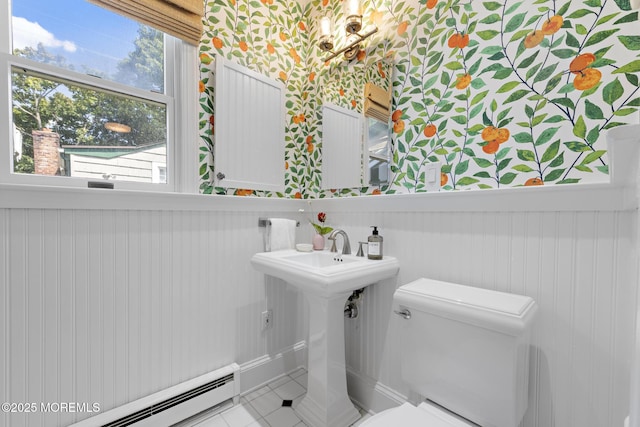312 Lake Dr, Allenhurst, NJ 07711 - half bath with a baseboard heating unit and wallpapered walls