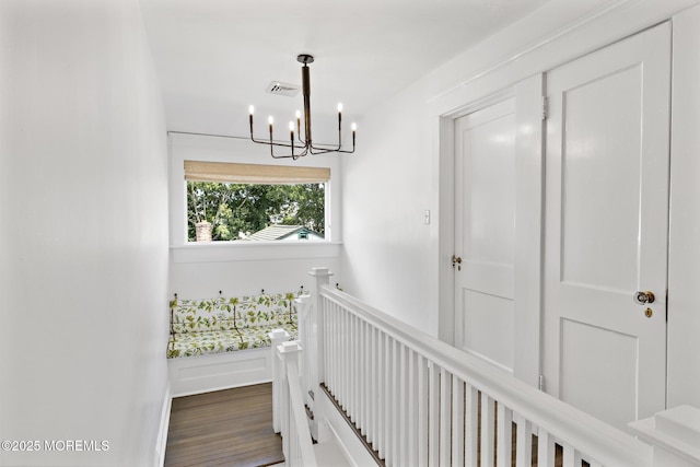 312 Lake Dr, Allenhurst, NJ 07711 - hall with a chandelier, an upstairs landing, and dark wood finished floors