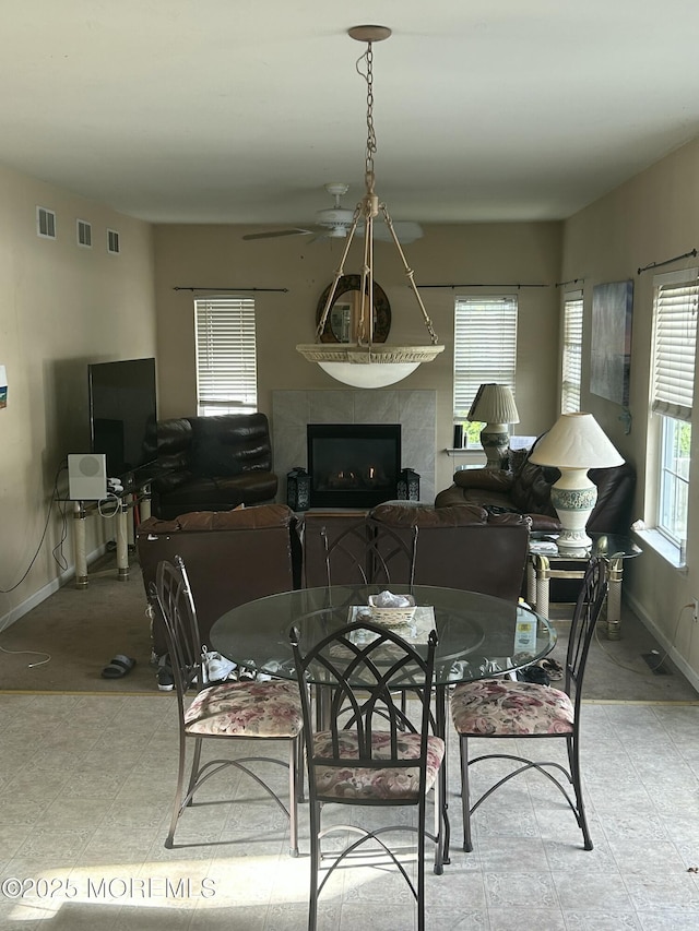 16 Aarons Way, Brick, NJ 08723 - dining area with a ceiling fan and a fireplace