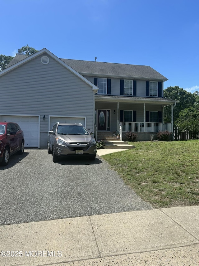 16 Aarons Way, Brick, NJ 08723 - view of front of home with a porch, asphalt driveway, an attached garage, and a front yard