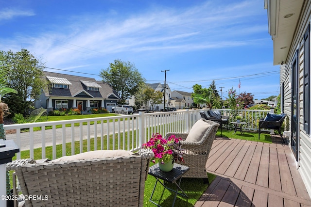 1020 Sarasota Dr, Forked River, NJ 08731 - wooden terrace with a residential view and a yard