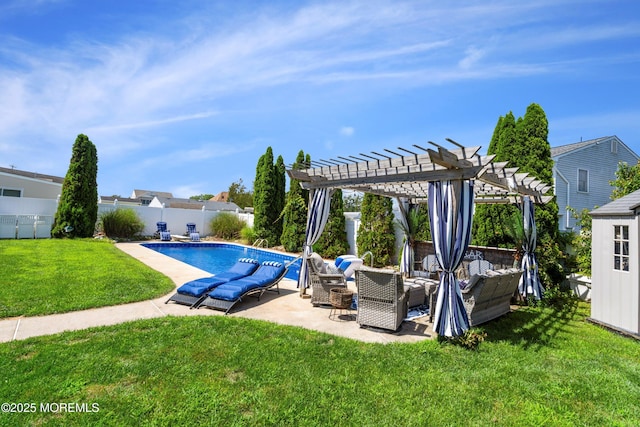 1020 Sarasota Dr, Forked River, NJ 08731 - view of pool featuring an outdoor hangout area, a fenced backyard, a pergola, and a patio area