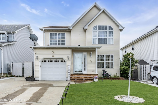 64 Scarlet Dr, Parlin, NJ 08859 - traditional-style home with concrete driveway, an attached garage, and a gate