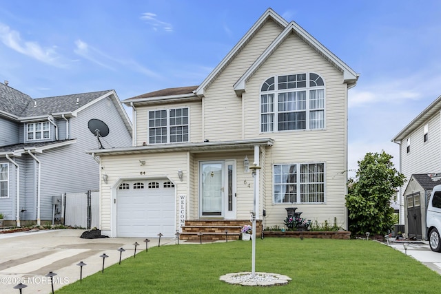 64 Scarlet Dr, Parlin, NJ 08859 - traditional-style house with driveway, a front yard, and a garage