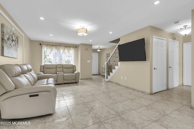 64 Scarlet Dr, Parlin, NJ 08859 - living area with stairway, recessed lighting, and light tile patterned floors
