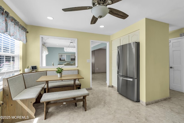 64 Scarlet Dr, Parlin, NJ 08859 - dining space featuring a ceiling fan, recessed lighting, and light tile patterned floors