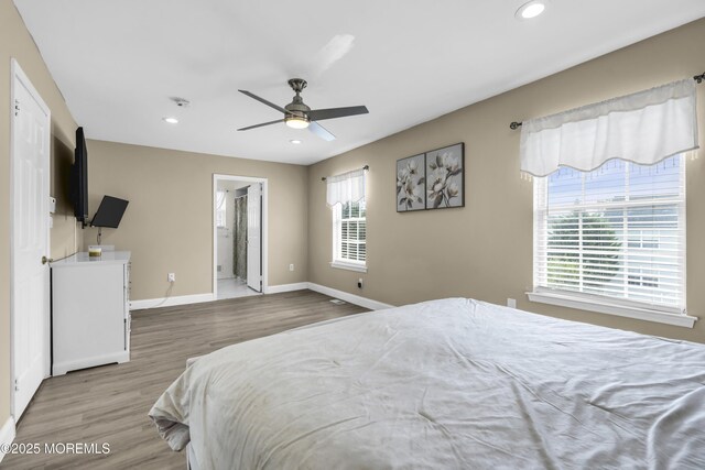 64 Scarlet Dr, Parlin, NJ 08859 - bedroom with wood finished floors, recessed lighting, a ceiling fan, and ensuite bath